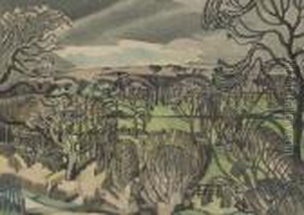 Landscape At Fulmer, Buckinghamshire Oil Painting by Paul Nash