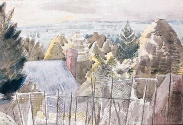 Landscape With Trees And Fence Oil Painting by Paul Nash