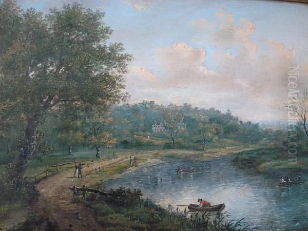 River Landscape With Anglers Oil Painting by Alexander Nasmyth