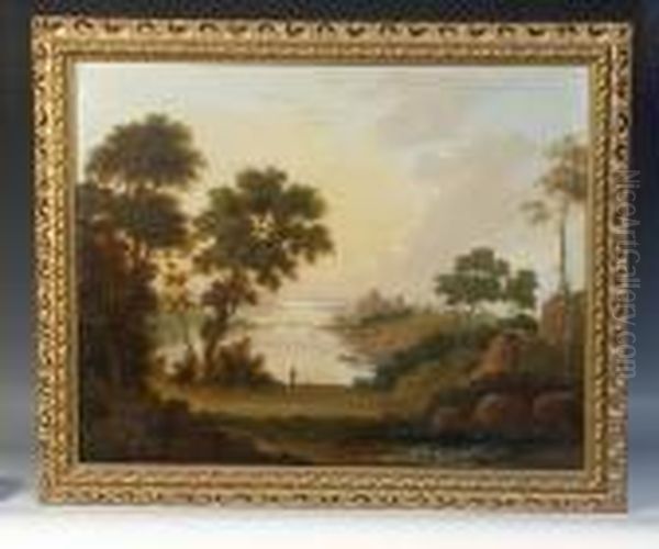 Scottish Loch Scene With Figures Fishing From Boats Oil Painting by Alexander Nasmyth