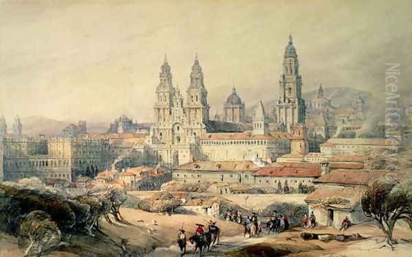 Santiago- the Cathedral from the south-west, 1837 Oil Painting by David Roberts