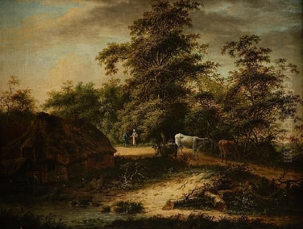 Cottage, Cattle And Figures Oil Painting by Alexander Nasmyth