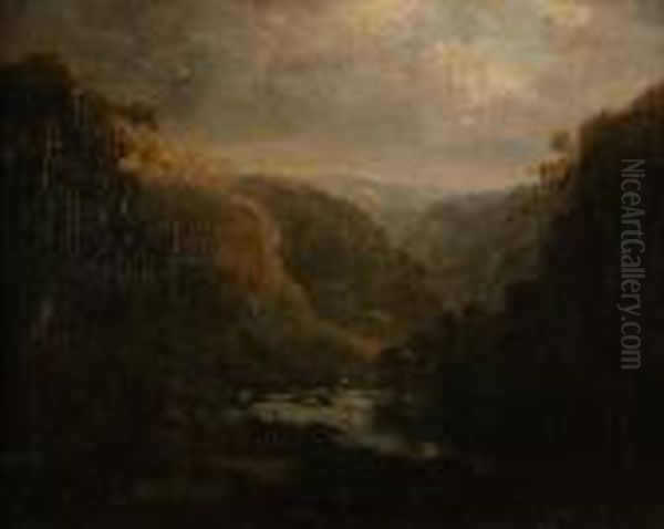 Castle Overlooking A River Valley Oil Painting by Alexander Nasmyth