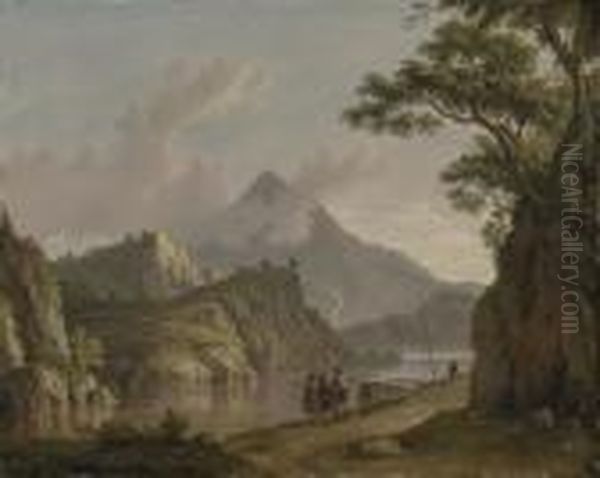 View Of Loch Katrine, With Travellers On A Path Oil Painting by Alexander Nasmyth