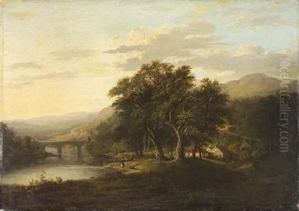 A Wooded Highland Landscape With Fisherman Oil Painting by Alexander Nasmyth