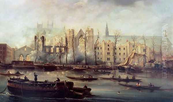 The Burning of the Houses of Parliament, 16th October 1834 Oil Painting by David Roberts