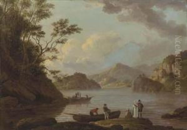 A View Of Loch Lomond With Figures And Boats In The Foreground Oil Painting by Alexander Nasmyth