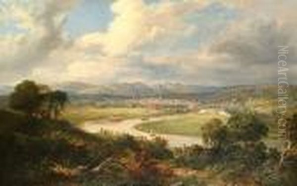 Extensive River Landscape With A View To A Town In The Distance. Oil Painting by Alexander Nasmyth