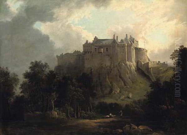 View Of Stirling Castle, With Figures On A Path In The Foreground Oil Painting by Alexander Nasmyth