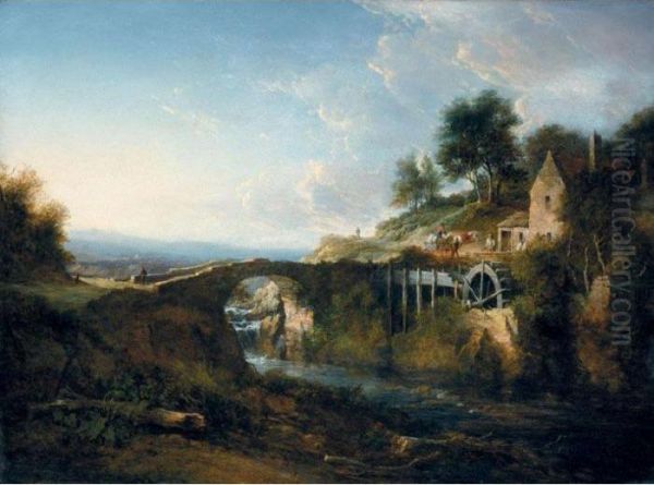 A Watermill In Angus-shire Oil Painting by Alexander Nasmyth