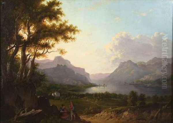 A Highland Loch Scene With Fisherman Oil Painting by Alexander Nasmyth