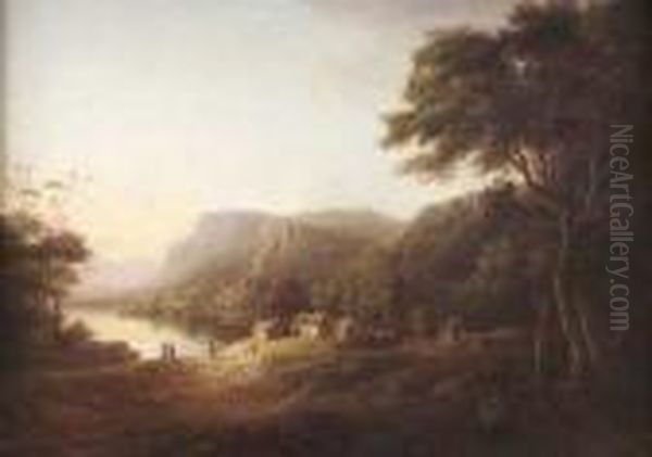 Farmstead By The Loch Side Oil Painting by Alexander Nasmyth