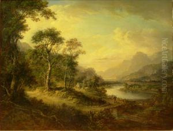 Figure In A Highland Landscape Oil Painting by Patrick, Peter Nasmyth