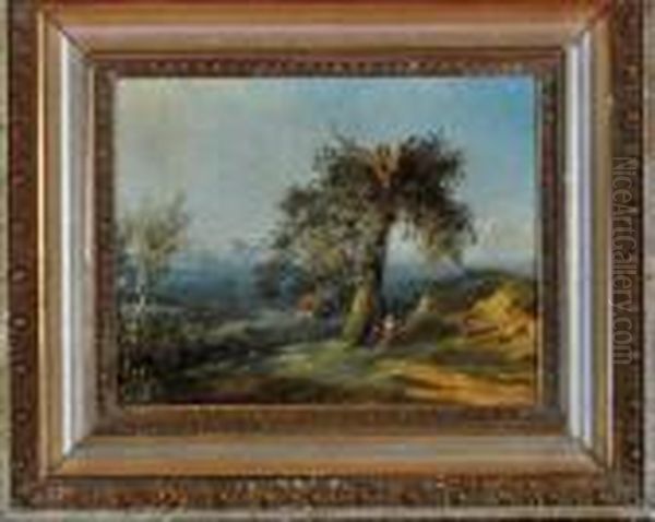 A Broad Landscape With A Man And Woman Conversing In The Shade Of A Tree Oil Painting by Patrick, Peter Nasmyth