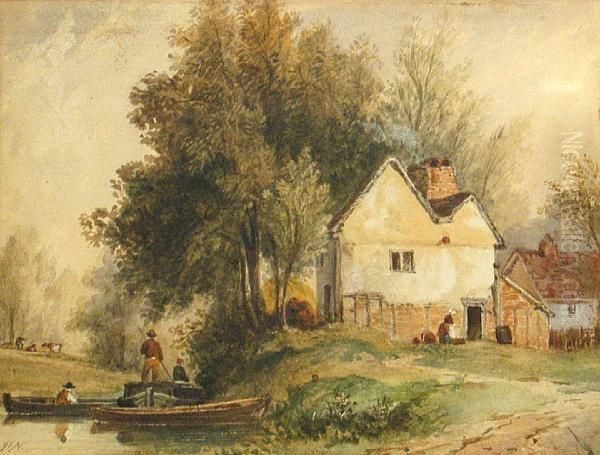 A Farmhouse Near A River With Figures Oil Painting by Patrick, Peter Nasmyth