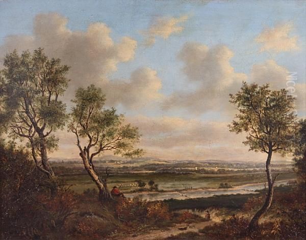 River Landscape With Traveller Resting Beneatha Tree Oil Painting by Patrick, Peter Nasmyth