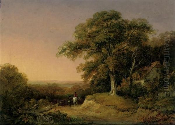 A Wooded Landscape With Travellers On A Track Beside A Cottage Oil Painting by Patrick, Peter Nasmyth