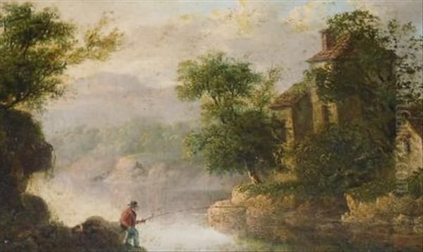 Fisherman Before Alakeside Building Oil Painting by Patrick, Peter Nasmyth