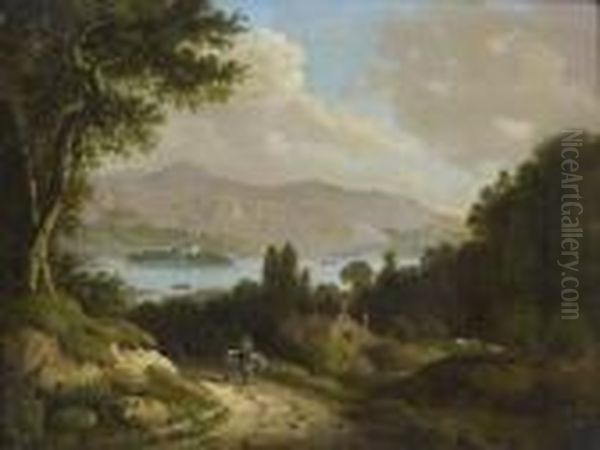 Jeune Cavalier Sur Un Chemin Dominant Un Rivage Montagneux Oil Painting by Patrick, Peter Nasmyth