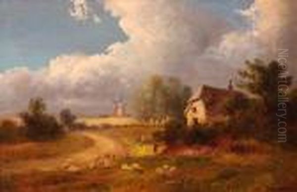 Country Landscape With Figure And Sheep By A Cottage Oil Painting by Patrick, Peter Nasmyth