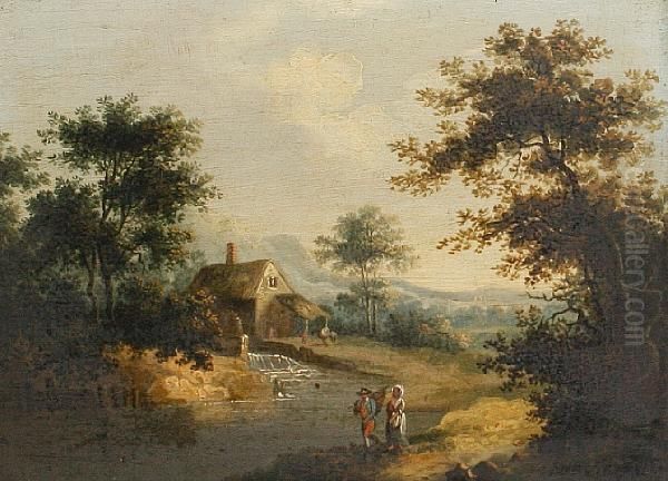 Figures By A Watermill Oil Painting by Patrick, Peter Nasmyth