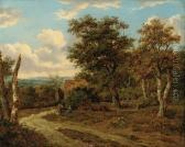 A Wooded Landscape With Travellers At Rest Oil Painting by Patrick, Peter Nasmyth