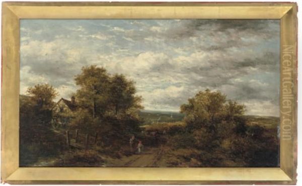 Figures On A Path With Cattle Beside A Bridge Oil Painting by Patrick, Peter Nasmyth