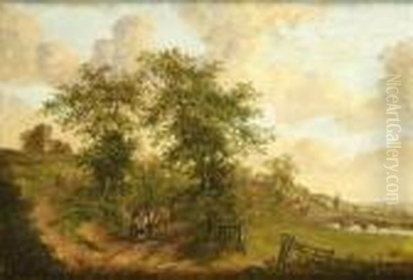 Landscape With Carter And Horses Oil Painting by Patrick, Peter Nasmyth