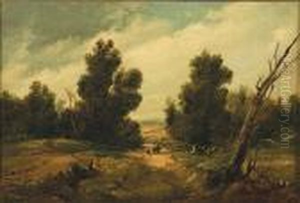 Travellers On A Wooded Path Oil Painting by Patrick, Peter Nasmyth