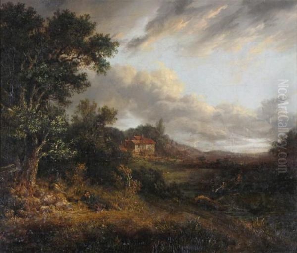 Wooded Landscape With Traveller And Distant Cottage Oil Painting by Patrick, Peter Nasmyth