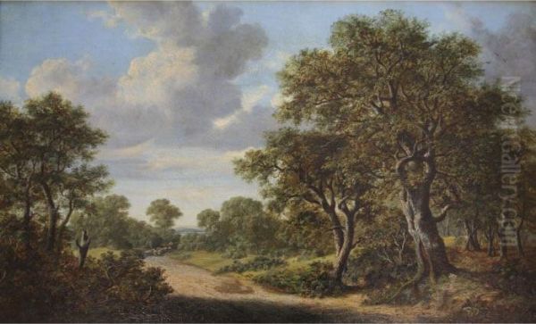 Shepherd With Sheep On A Woodland Track Oil Painting by Patrick, Peter Nasmyth