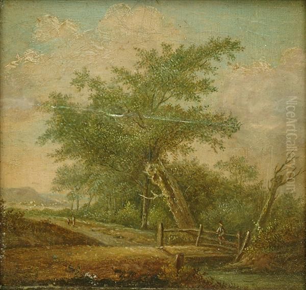 Crossing The Bridgethrough The Valley A Pair Oil Painting by Patrick, Peter Nasmyth