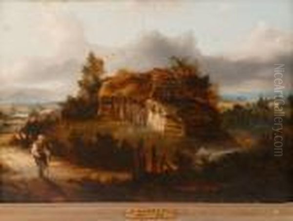 Figure On Pathalongside A Cottage Oil Painting by Patrick, Peter Nasmyth