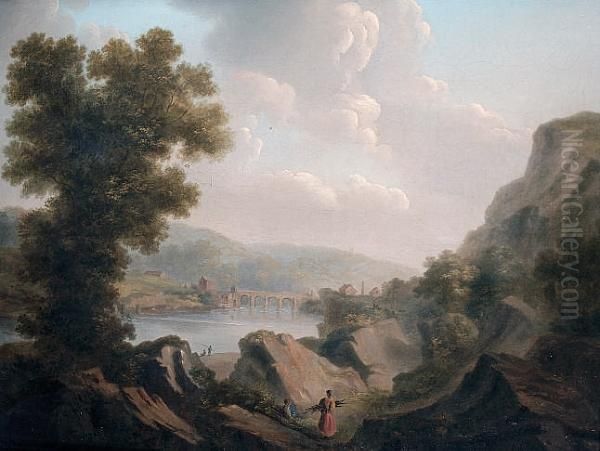 Figures Gathering Wood On The Banks Of A River Oil Painting by Patrick, Peter Nasmyth