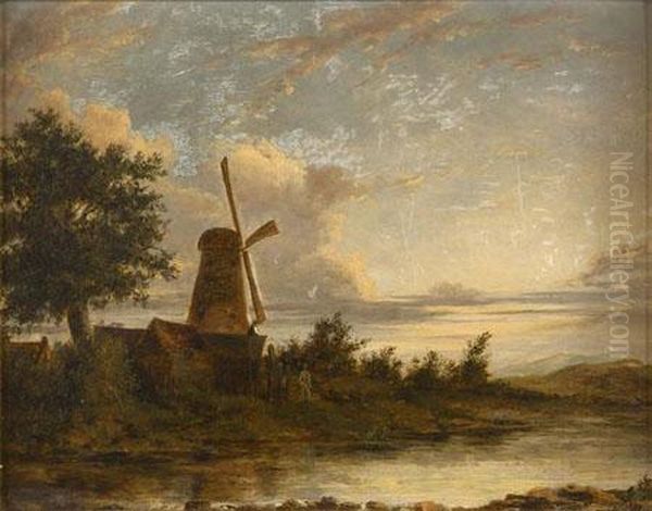 Windmill On A Riverbank Oil Painting by Patrick, Peter Nasmyth