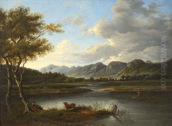 A River Landscape With Ferryman Oil Painting by Patrick, Peter Nasmyth