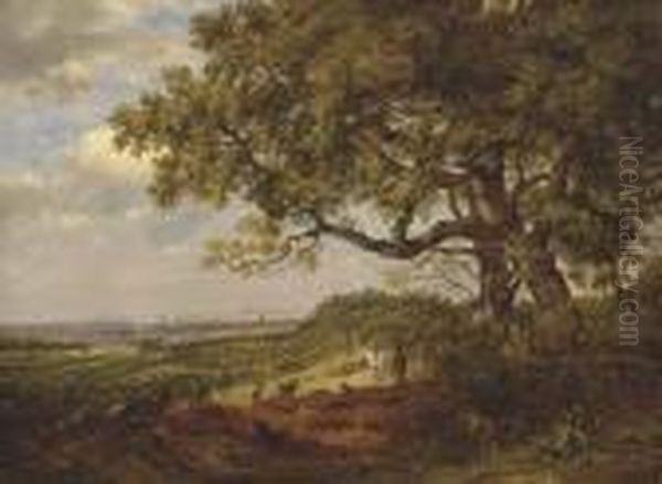 View Of Tonbridge From A Point 
Between Tonbridge And Tunbridge Wells, With Figures And A Horse In The 
Foreground Oil Painting by Patrick, Peter Nasmyth