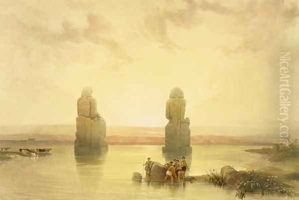 The Colossi of Memnon, at Thebes, during the Inundation, from Egypt and Nubia, Vol.1 Oil Painting by David Roberts