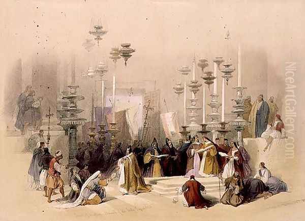 The Stone of Unction, Church of the Holy Sepulchre, March 30th 1839, plate 19 from Volume I of 'The Holy Land, engraved by Louis Haghe 1806-85 pub. 1842 Oil Painting by David Roberts