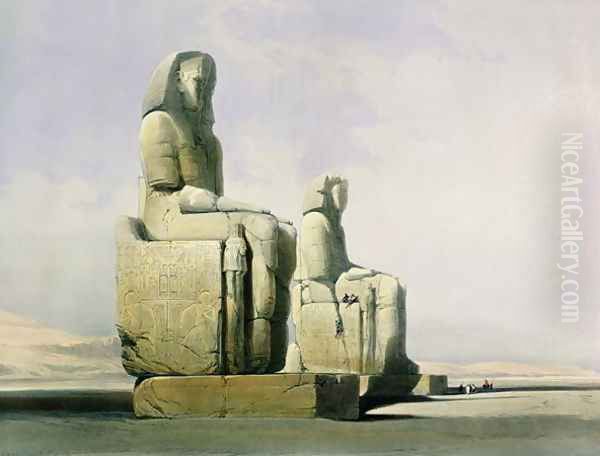 Thebes, December 4th 1838, detail of the colossi of Memnon, plate 12 from Volume I of Egypt and Nubia, engraved by Louis Haghe 1806-85 pub. 1846 Oil Painting by David Roberts