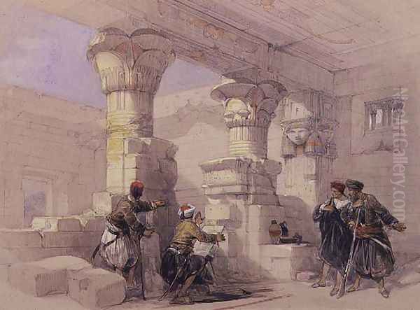 View from under the Portico of Dayr E Medeeneh, Thebes Oil Painting by David Roberts