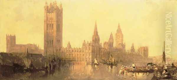 Westminster- Houses of Parliament, c.1860 Oil Painting by David Roberts