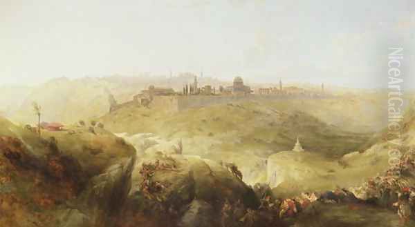 Pilgrims approaching Jerusalem Oil Painting by David Roberts