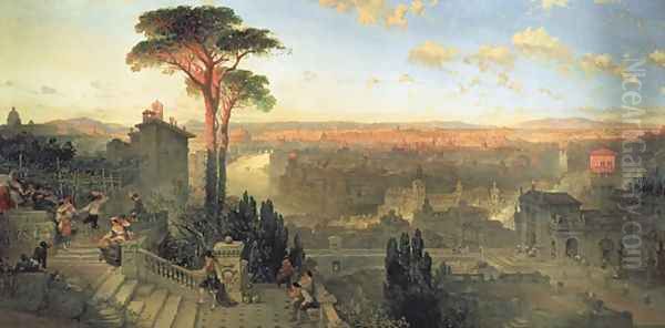 Rome, Sunset from the Convent of San Onofrio on Mount Janiculum, 1856 Oil Painting by David Roberts