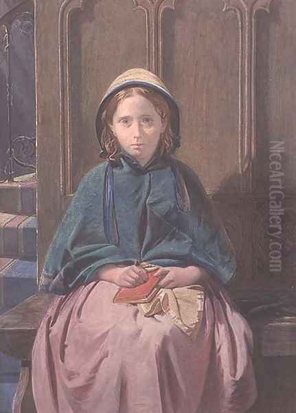 Portrait of a Girl Reading in a Church Pew, 1862 Oil Painting by David Roberts