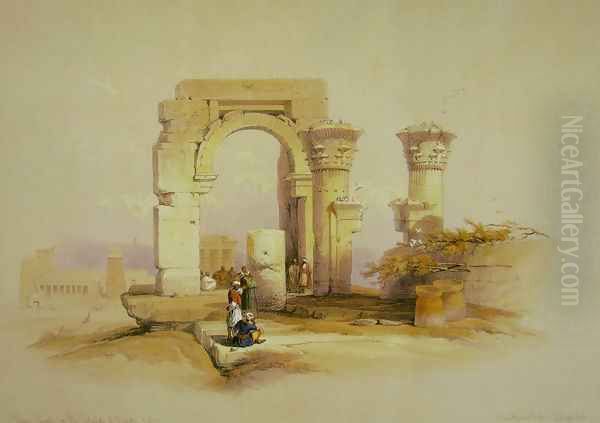 Part of the ruins of a temple on the Island of Bigge, Nubia Oil Painting by David Roberts