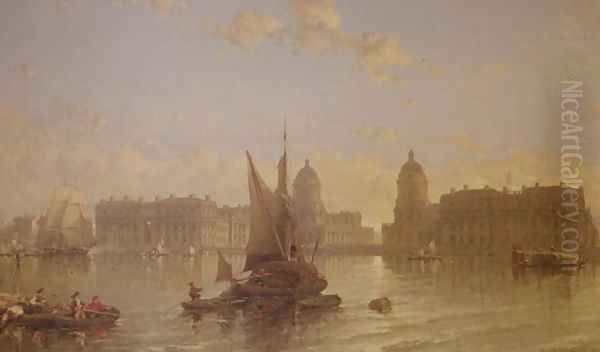 Shipping on the Thames at Greenwich Oil Painting by David Roberts