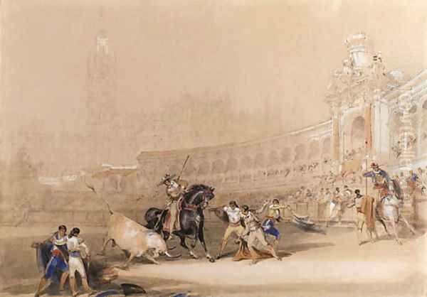 A bull fight, Seville Oil Painting by David Roberts