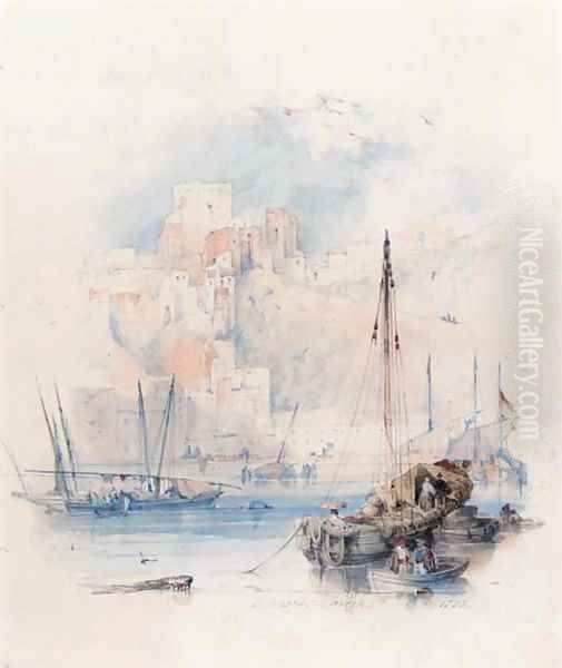 A harbour in Andalucia Oil Painting by David Roberts