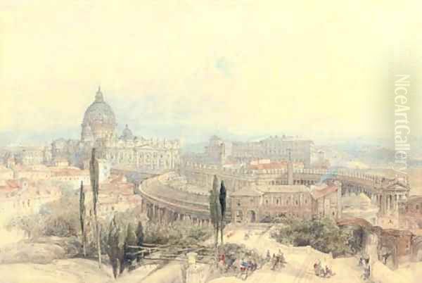 St Peter's from the Janiculum Hill, Rome, Italy Oil Painting by David Roberts